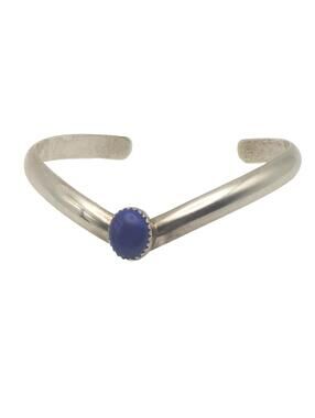 Sterling Silver Cuff Bracelet Lapis Lazuili Stone Signed Nelson Pacheco 6.25"